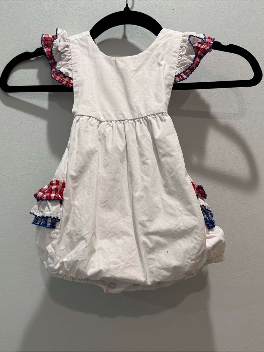 Patriotic Ruffle Bubble Romper 2T Red White Blue Gingham Boutique